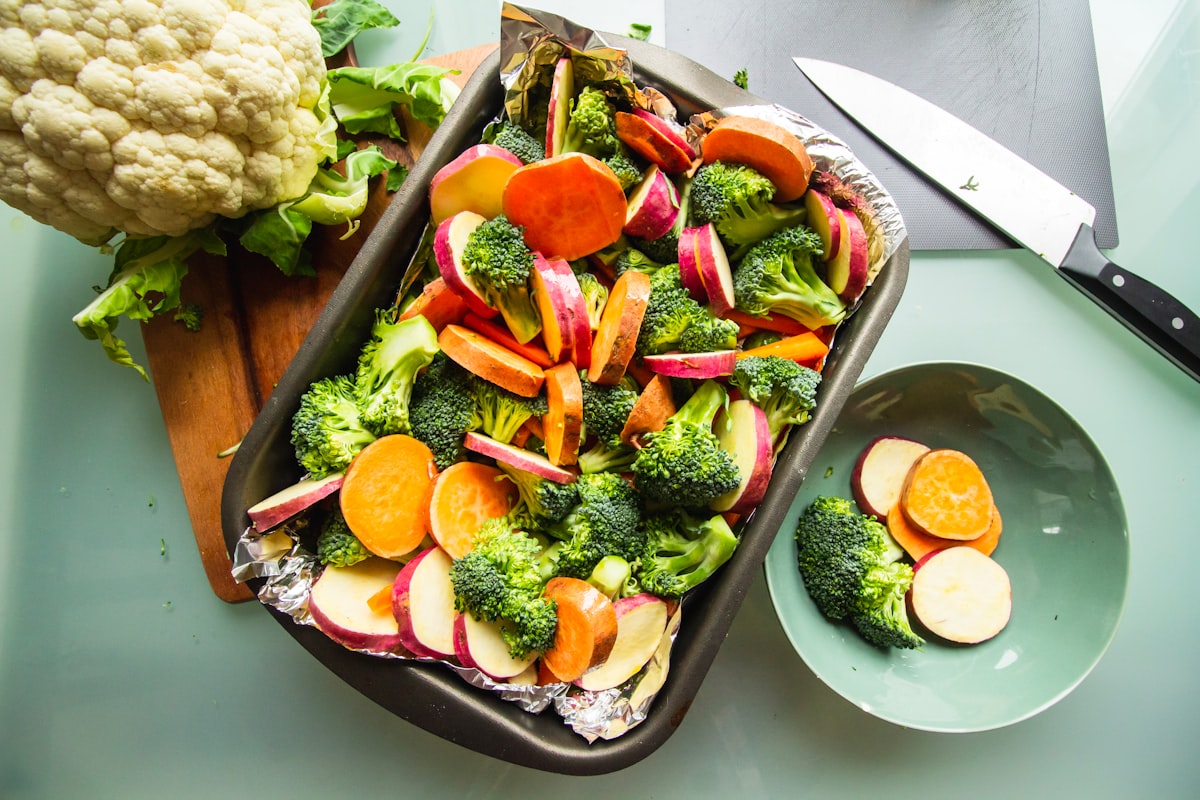 Fresh salads with colorful vegetables and plant-based dressings